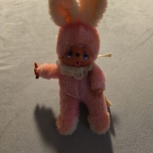 Fluffy Pink Bunny Doll with White Accents